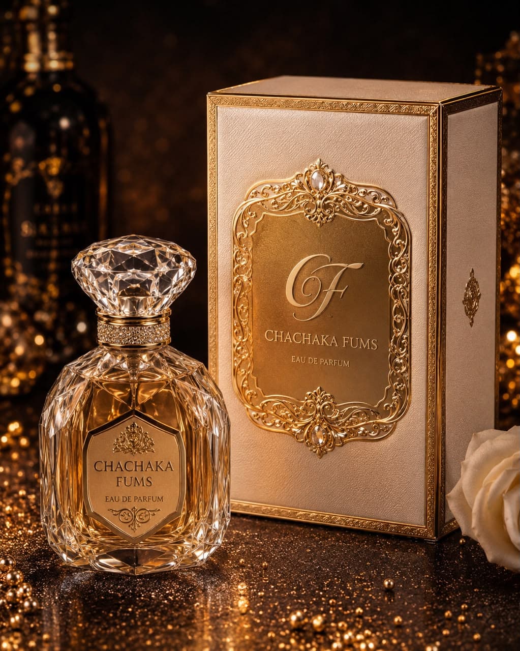 Chachaka Fums Eau de Parfum — crystal bottle with luxury gift box